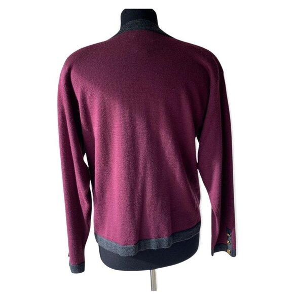 Urban Wool Burgundy/Grey 100% Wool Cardigan M - Picture 5 of 11